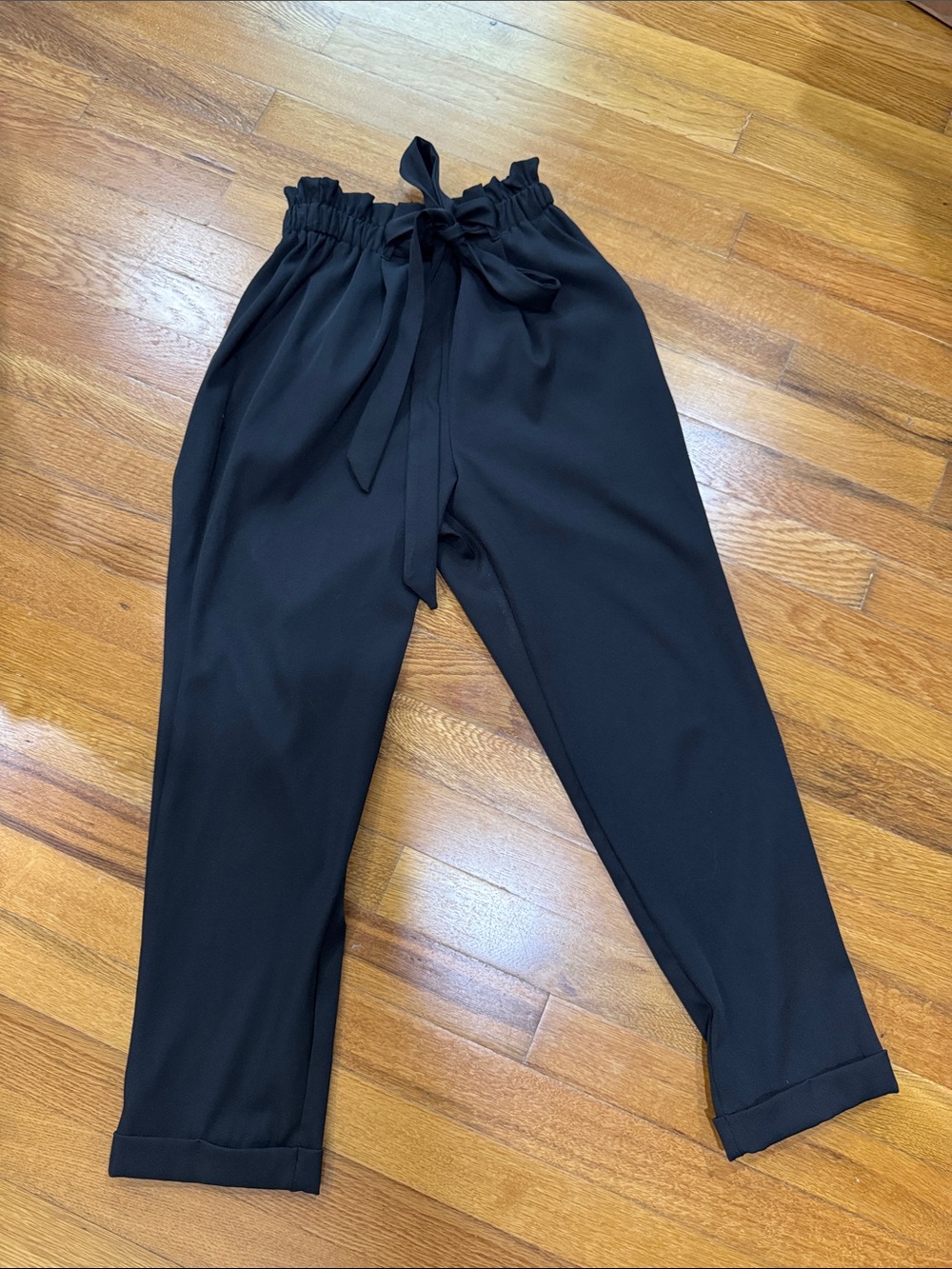 High-Rise Paperbag Tie-Waist Pants - Black S Sienna Sky